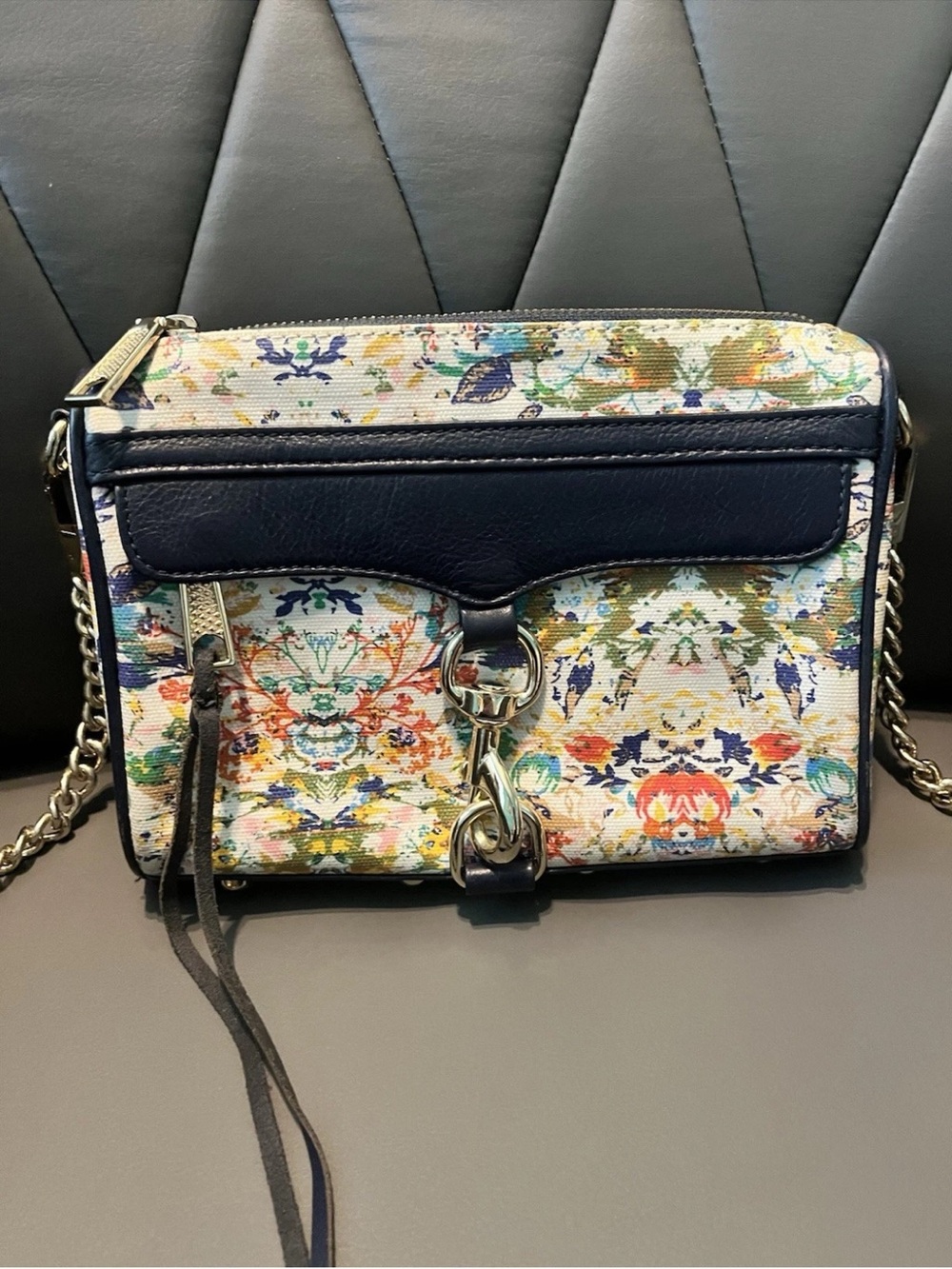 Rebecca Minkoff Navy Leather-Trim Floral Crossbody